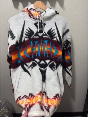 Artesanias Tuntaquimba Wool Zip Hoodie Large Handmade Ecuador Geometric